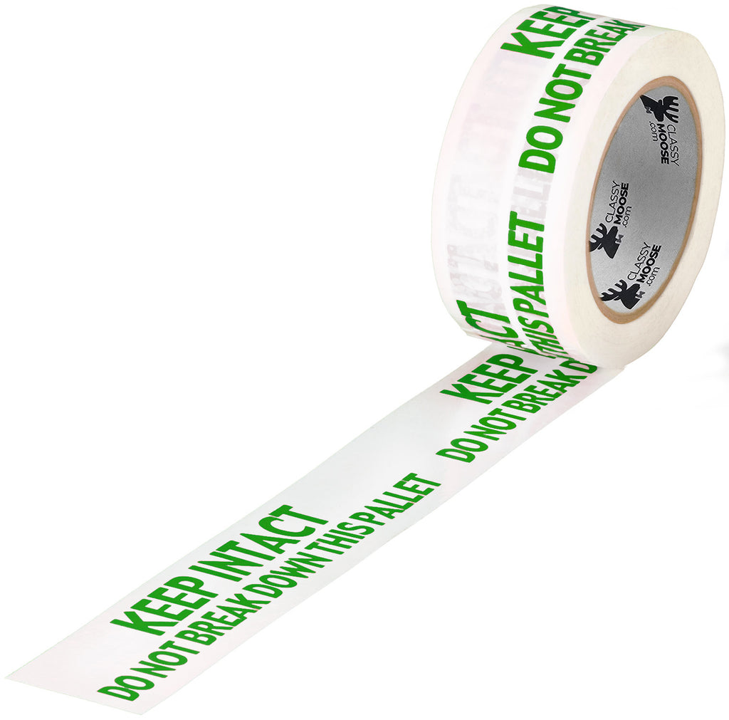 Roll of tape with green text on a white background