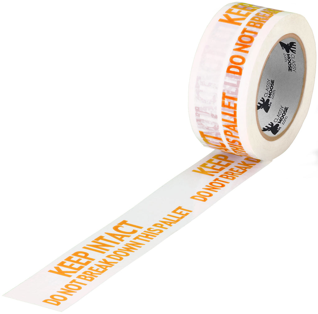 Roll of warning tape with text 'KEEP INTACT DO NOT BREAK DOWN THIS PALLET' on a white background