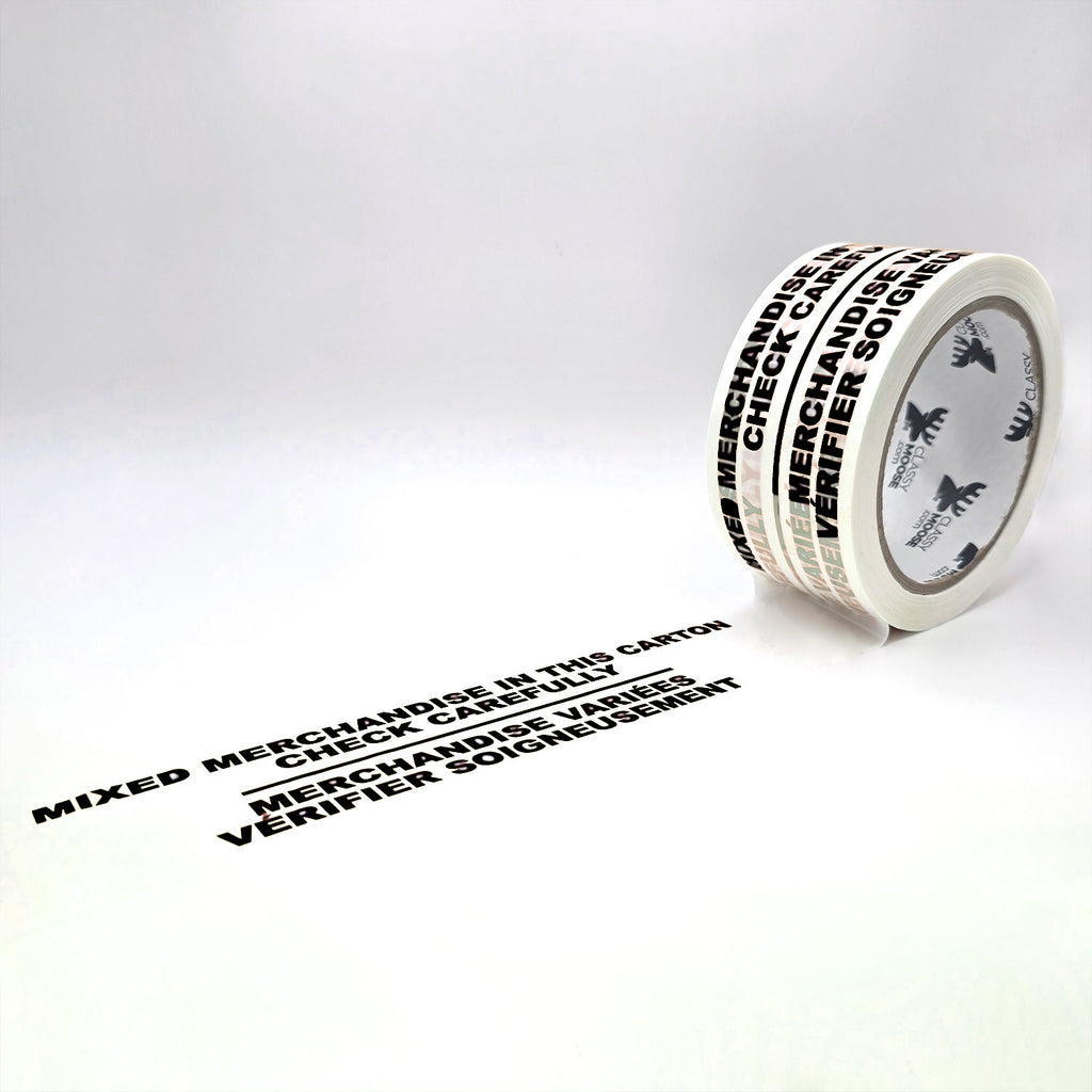 Roll of tape with text on a white background