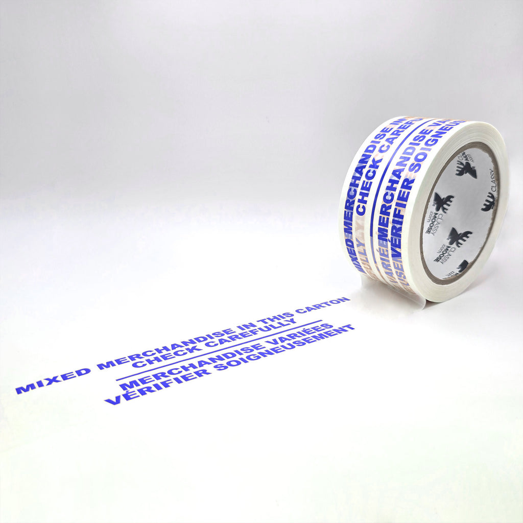 Roll of tape with text on a white background