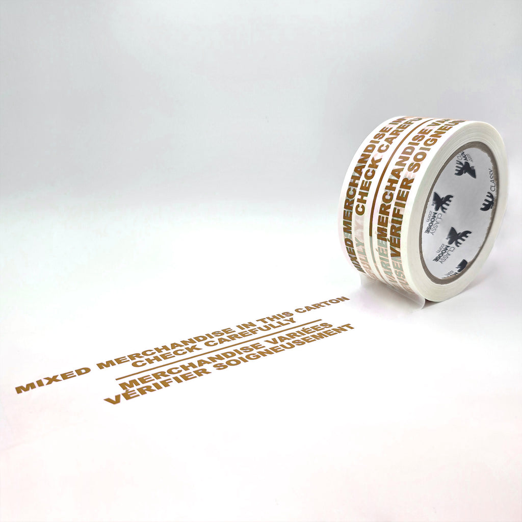 Roll of tape with text on a white background