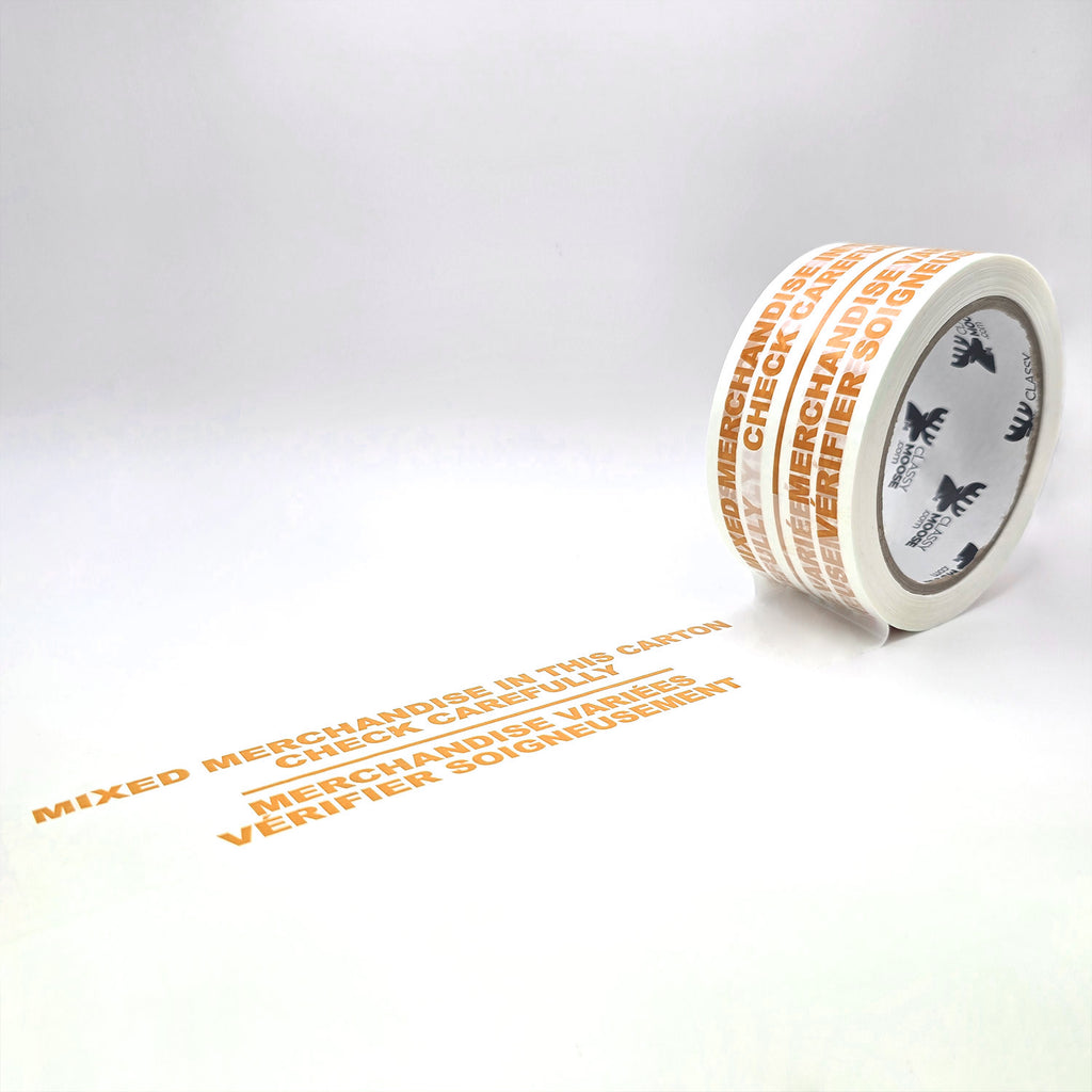 Roll of tape with text and a logo on a white background
