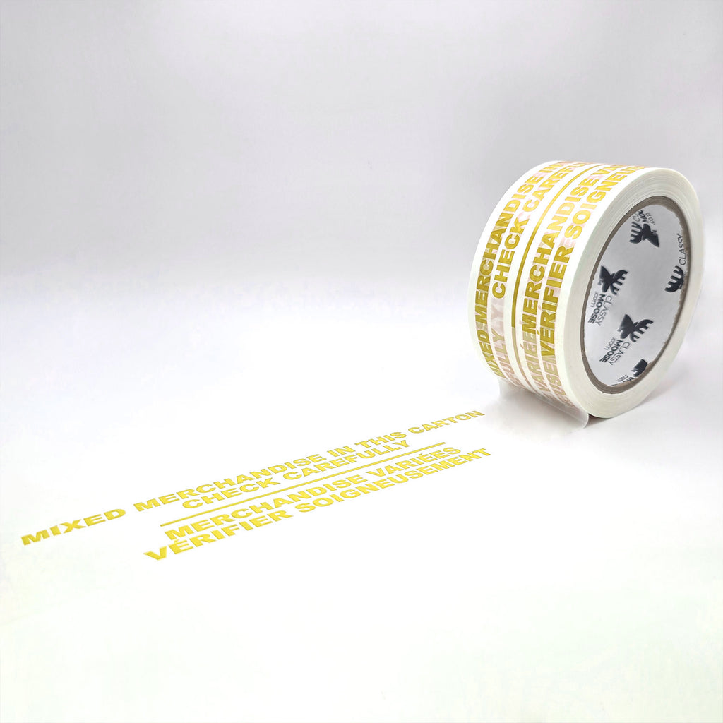 Two rolls of tape with text on a white background