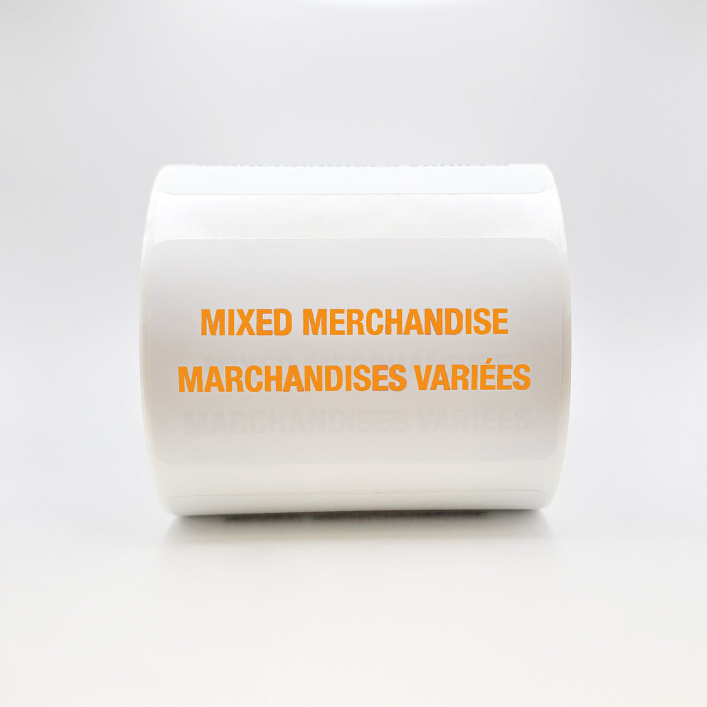 Roll of paper with 'MIXED MERCHANDISE' text on a white background