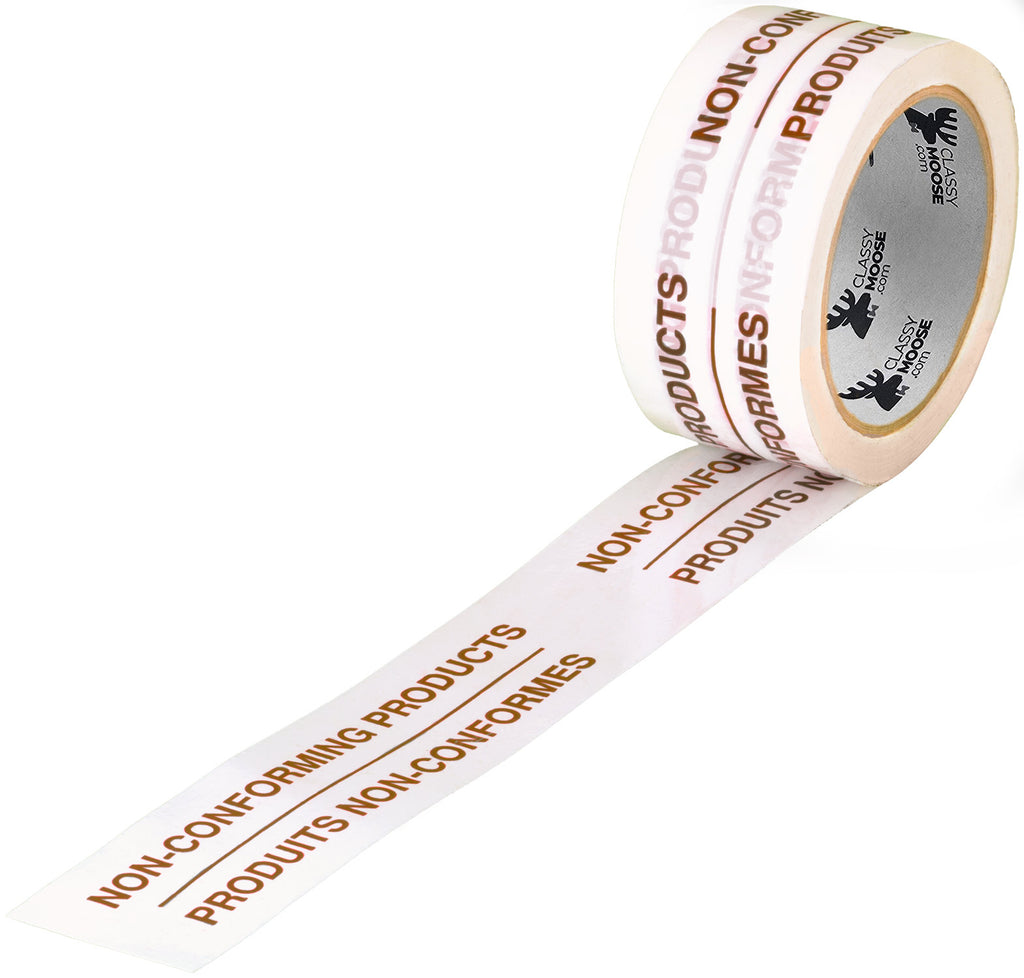 Roll of tape with 'Non-Conforming Products' brown text on a white background