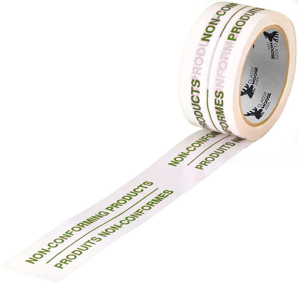 Roll of tape with 'Non-Conforming Products' green text on a white background