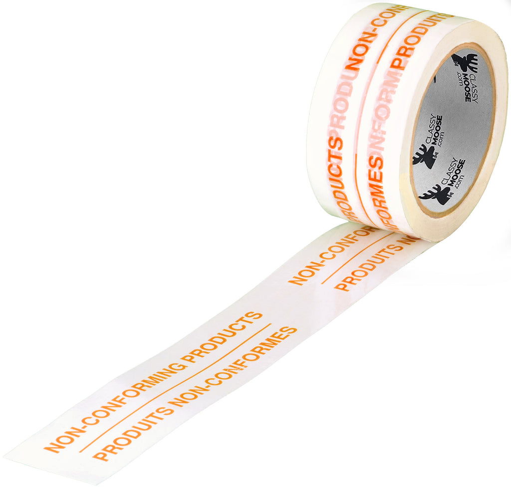 Roll of warning tape with orange text 'Non-Conforming Products' on a white background