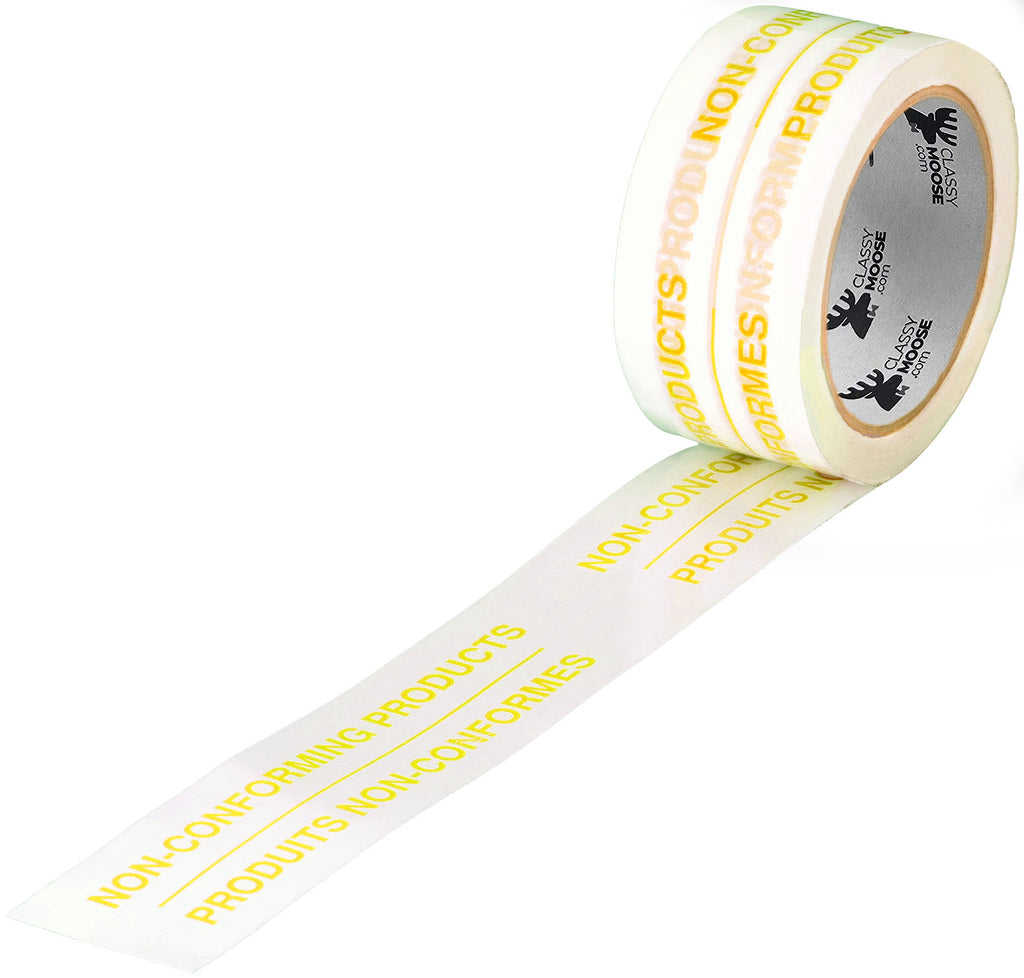 Roll of tape with 'Non-Conforming Products' yellow text on a white background