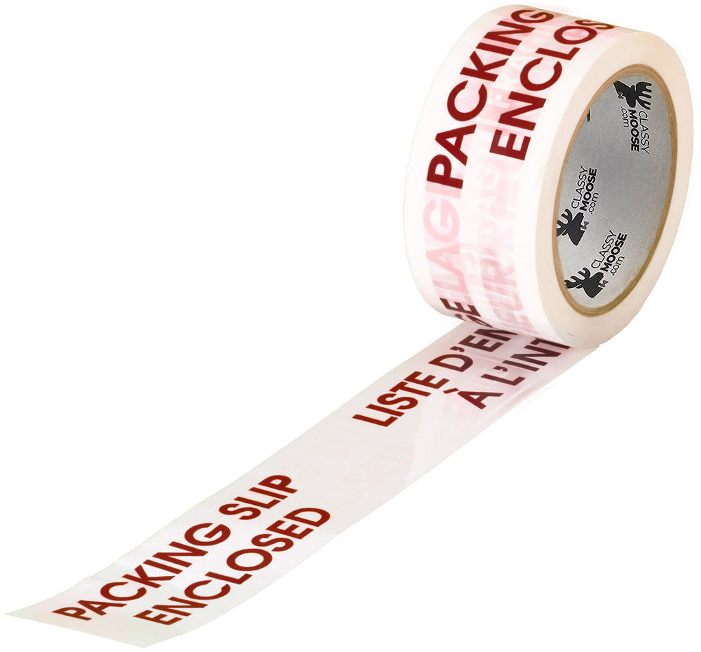 Roll of tape with 'Packing List Enclosed' text on a white background