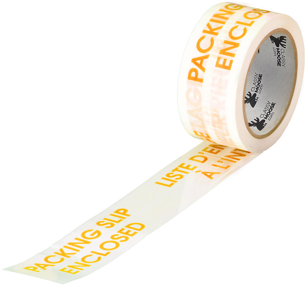 Roll of tape with 'Packing List Enclosed' text on a white background