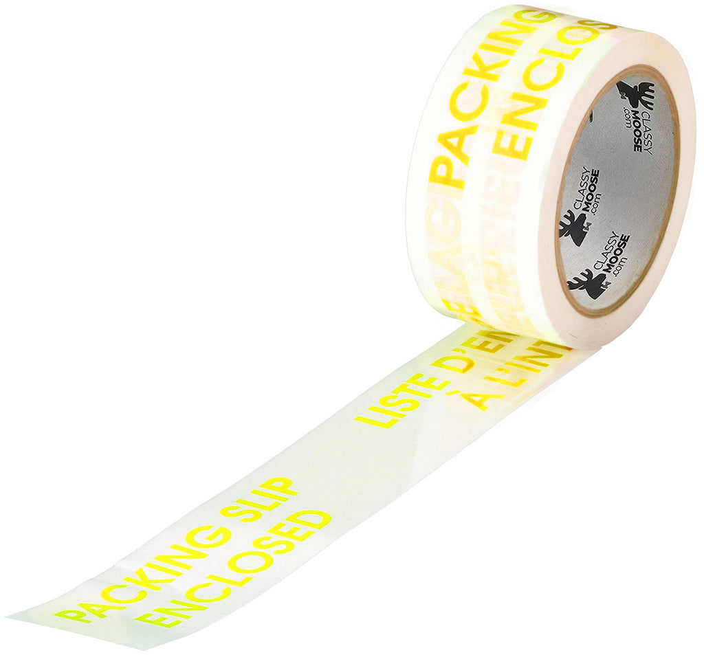 Roll of tape with 'Packing List Enclosed' text on a white background