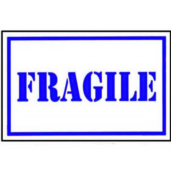 Roll of tape with 'Fragile' labels on a white background in blue