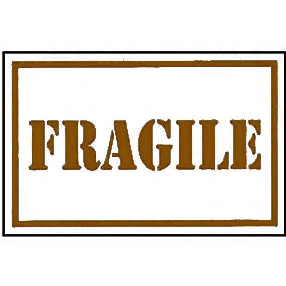 Roll of tape with 'Fragile' labels on a white background in brown