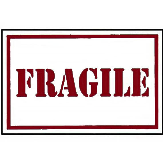 Roll of tape with 'Fragile' labels on a white background in burgundy