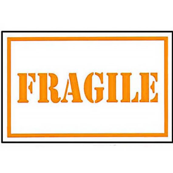 Roll of tape with 'Fragile' labels on a white background in orange