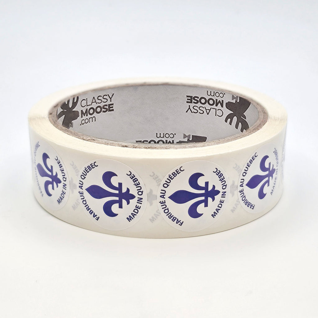 Roll of tape with 'Made in Quebec' label on a white background flat view