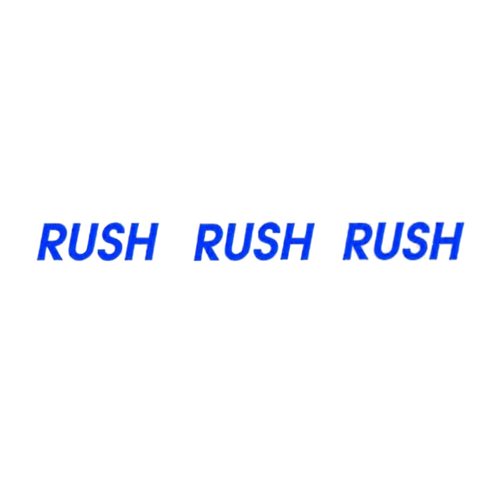 Repetitive text 'RUSH' in blue on a white background