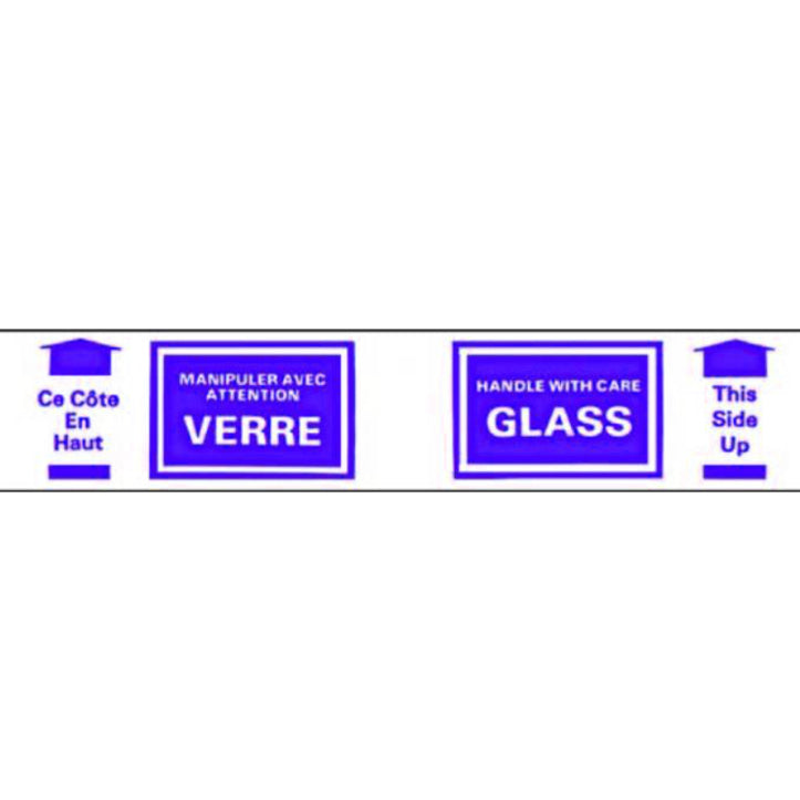 Multilingual warning label for glass on a white background
